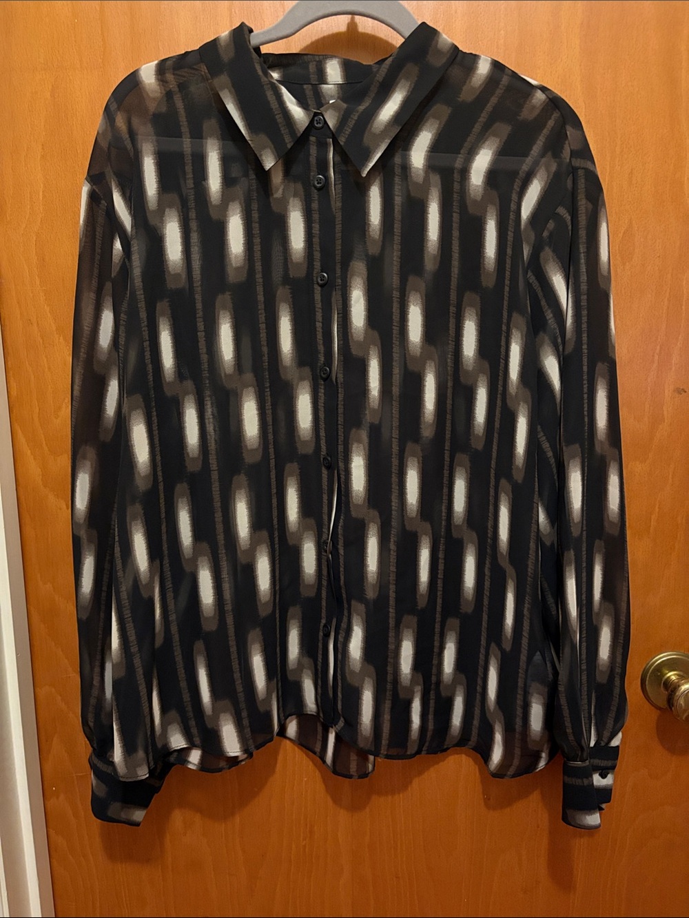 Calvin Klein Chiffon Geometric-Print Button-Down Shirt